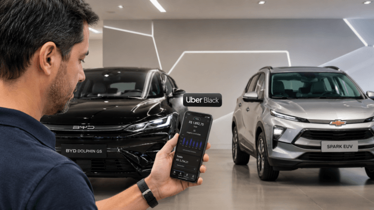 Lista Uber 2027: motorista avaliando carro novo aceito na categoria Black