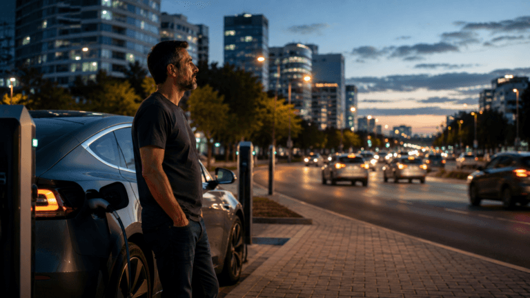 Vale a pena trocar carro Uber elétrico? Motorista observando outros carros elétricos na rua