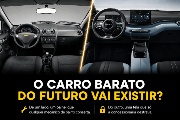 Manutenção de carro elétrico: comparação entre o interior do Chevrolet Celta e do BYD Dolphin Mini