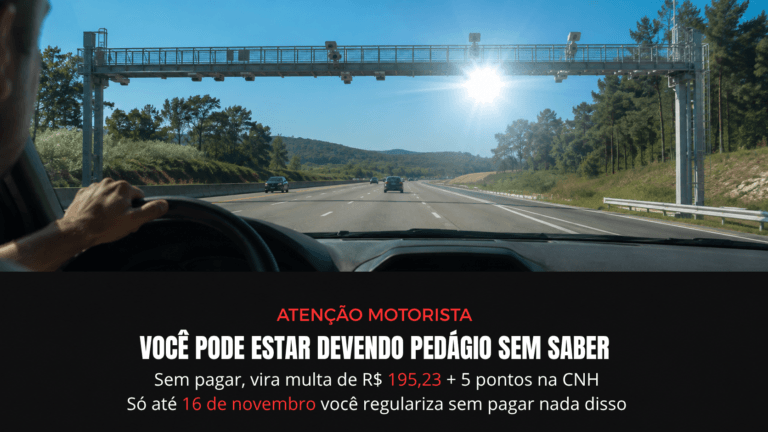 Multa do free flow: motorista passando por pórtico de pedágio eletrônico